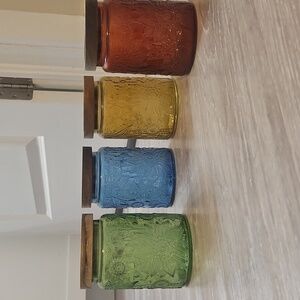 Colorful Vintage Style Glass Jar Set with Wooden Lids